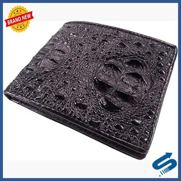 Genuine Crocodile Leather Bifold Wallet 7 Card Slots ID Window